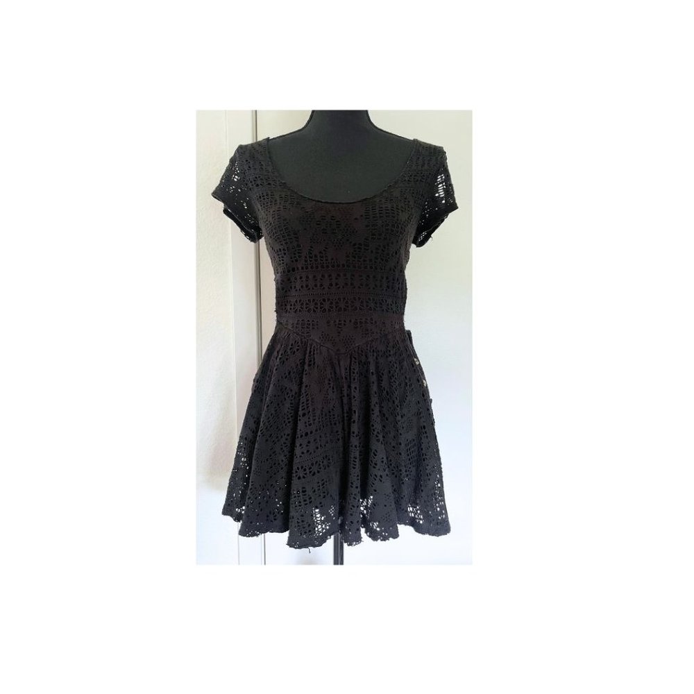 Free People Black Crochet Open Back Mini Romper